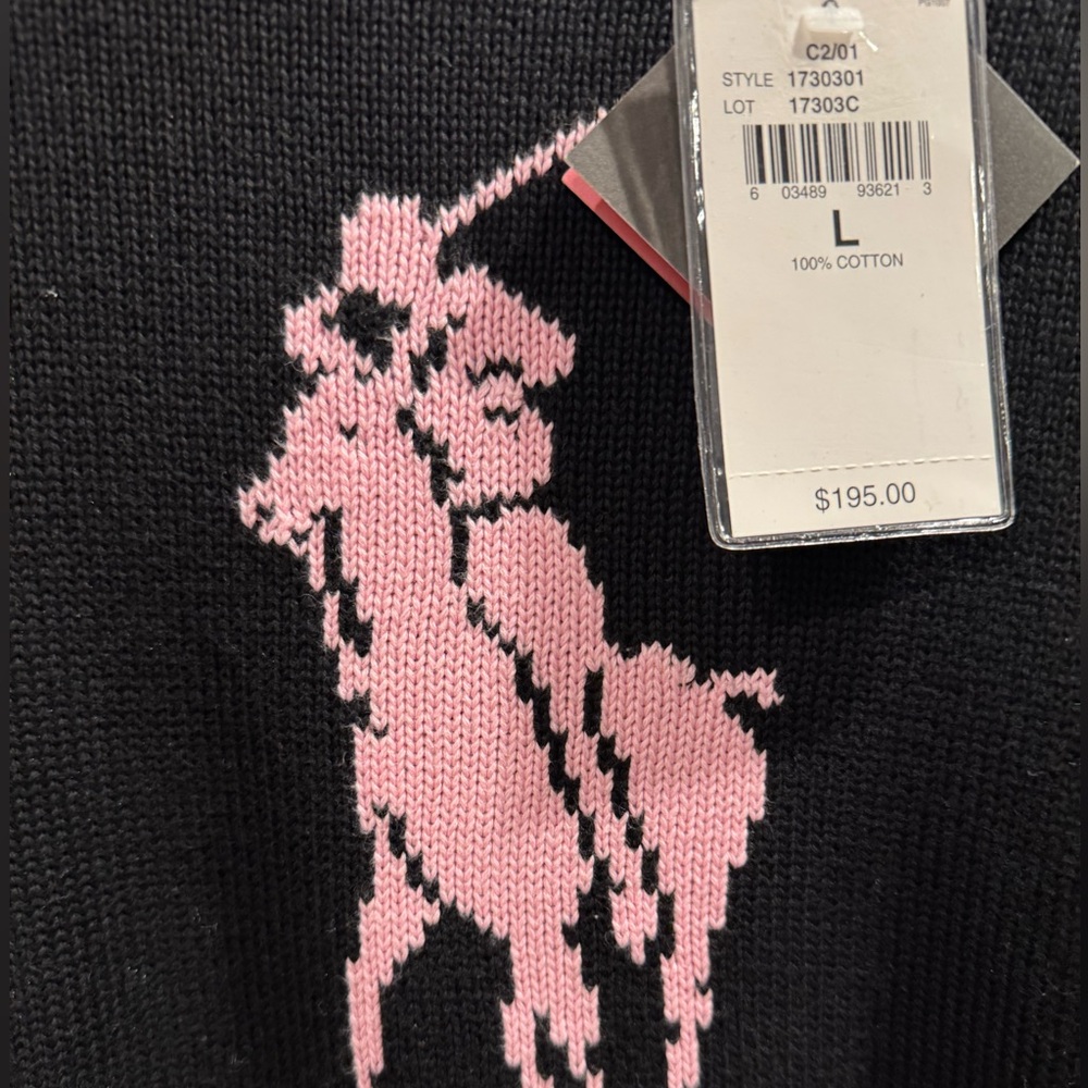NWT Lauren Ralph Lauren Black Sweater w Pink Pony Logo - Picture 7 of 10